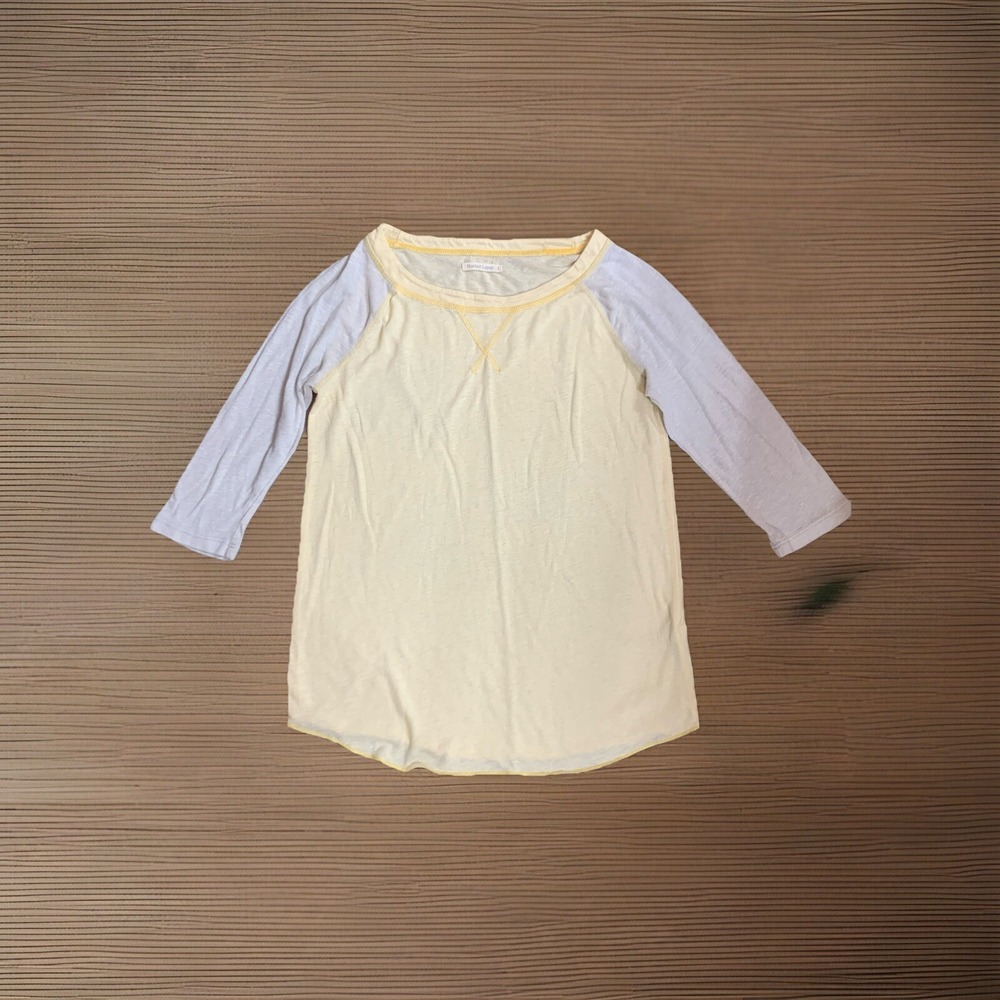 Marine Layer Women Size Small Pale Yellow Gray Raglan 3/4 Sleeve Lightweight Top